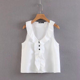 2018 women sweet sleeveless cascading ruffles white blouses office lady v neck casual slim shirt femininas blusas tops LS2180
