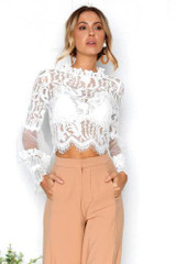 2018 Women Summer Sexy Lace Crop Tops Long Sleeve Shirt Casual Slim Lace Blouse