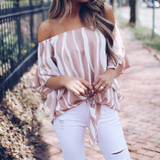 2018 Women Striped Summer Blouses Slash Neck Off Shoulder Tops Sexy Blouses Shirts For Woman WS7606M