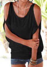 2018 Slit Sleeve Cold Shoulder Tops Shirt Women Casual Spring Summer T Shirt Girl Tee T shirt Loose Top T-Shirt Plus Size