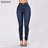 2018 Slim Jeans for Women Skinny High Waist Jeans Woman Blue Denim Pencil Pants Stretch Waist Women Jeans Pants Calca Feminina