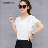 2018 Short Sleeve O-Neck Female Bottoming Chiffon Blouse Shirt Loose Elegant Butterfly Sleeve Women Soft Tops Camisas Mujer
