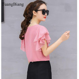 2018 Short Sleeve O-Neck Female Bottoming Chiffon Blouse Shirt Loose Elegant Butterfly Sleeve Women Soft Tops Camisas Mujer