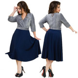 2018 Sexy Party Dress 5XL 6XL Metallic Knit Flare Black Summer Dress Plus Size Women Dress V Neck Wrap Dress Female Big Vestidos