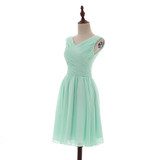 ENGERLA V Neck Chiffon Bridesmaid Dress Short 2017 New Robe Demoiselle D'Honneur Pleated Bridesmaid Dresses Mint Green