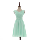 ENGERLA Pleated Short Chiffon Bridesmaid Dress Mint Green 2017 Knee Length Wedding Bridesmaid Gowns 100% Real Pictures