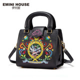EMINI HOUSE Classic Embroidery Handbags Split Leather Women Shoulder Bag Fashion Women Messenger Bags Crossbody Bags For Women