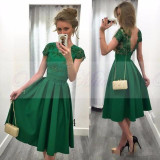 Emerald Green Short Cocktail Dresses 2017 Sexy Backless Robe de cocktail Lace Appliques Short Sleeves Tea Length Party Gowns