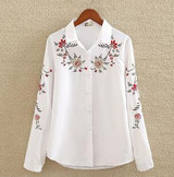 Embroidery White Cotton Shirt 2018 Autumn New Fashion Women Blouse Long Sleeve Casual Tops Loose Shirt Blusas Feminina plus size