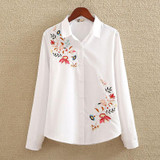 Embroidery White Cotton Shirt 2018 Autumn New Fashion Women Blouse Long Sleeve Casual Tops Loose Shirt Blusas Feminina plus size