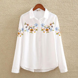 Embroidery White Cotton Shirt 2018 Autumn New Fashion Women Blouse Long Sleeve Casual Tops Loose Shirt Blusas Feminina plus size