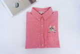 Embroidery Print Cat on Pocket Shirts Lady 2016 Spring New Fashion White Blue Pink Casual Blouse Shirts Women Long Sleeve Tops