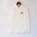 Embroidery Print Cat on Pocket Shirts Lady 2016 Spring New Fashion White Blue Pink Casual Blouse Shirts Women Long Sleeve Tops