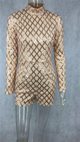 Elegant Women Jumpsuit Sexy Gold Sequin Jumpsuit 2016 Autumn Rompers Womens Jumpsuit Bodysuits Women Long Sleeve Overalls