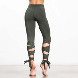 Elegant Women Ballet Leggings Sporting High Elastic Fitness Solid Bandage Cross-line Leggings For Women Workout Cropped Pants