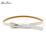 Elegant Wedding Dress Belt for Women Bowknot Faux Leather Luxury Brand Designer Thin Women Belt