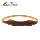 Elegant Wedding Dress Belt for Women Bowknot Faux Leather Luxury Brand Designer Thin Women Belt