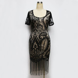 Elegant V Collar Short Sleeve Flower Bodycon Lace Dress Summer Dress Office Women Slim Midi Work Pencil Dress Tassel Vestidos