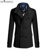 New Style 2016 Winter Casual Double Breasted Coat Men Stand Collar Slim Fit Long Trench Coat Mens Wool Pea Coat Manteau Homme