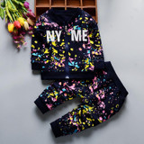 New SpringAutumn Baby Boys Girls Print Ink Clothing Suits Children Jacket Pants 2Pcs Sets Autumn Kids Clothes Toddler Tracksuits