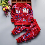 New SpringAutumn Baby Boys Girls Print Ink Clothing Suits Children Jacket Pants 2Pcs Sets Autumn Kids Clothes Toddler Tracksuits