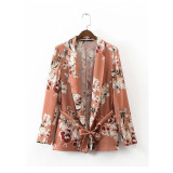 New Spring Print Blazer Women Floral None Button Blazer Suit Jacket Cardigan Casual Slim Sashes Blazer Coat Women WT0245