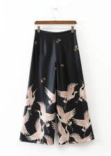 New Spring European Printing Wide Leg Pants Fashion Loose High Waisted Trousers Culottes Pop156