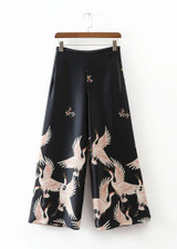 New Spring European Printing Wide Leg Pants Fashion Loose High Waisted Trousers Culottes Pop156