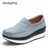 New Spring Autumn Shoes Woman Cow Suede Leather Flat Platform Women Shoes Lace-Up Women's Loafers Thick Soled Female Sneakers