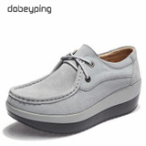 New Spring Autumn Shoes Woman Cow Suede Leather Flat Platform Women Shoes Lace-Up Women's Loafers Thick Soled Female Sneakers