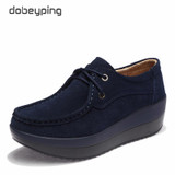 New Spring Autumn Shoes Woman Cow Suede Leather Flat Platform Women Shoes Lace-Up Women's Loafers Thick Soled Female Sneakers
