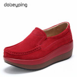 New Spring Autumn Shoes Woman Cow Suede Leather Flat Platform Women Shoes Lace-Up Women's Loafers Thick Soled Female Sneakers