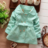 NEW Spring Autumn Girls Double Breasted Cardigan Infant baby kids Lace Coat Children Outwear Coats Belt Trench S1309