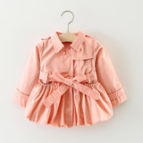NEW Spring Autumn Girls Double Breasted Cardigan Infant baby kids Lace Coat Children Outwear Coats Belt Trench S1309