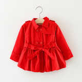 NEW Spring Autumn Girls Double Breasted Cardigan Infant baby kids Lace Coat Children Outwear Coats Belt Trench S1309