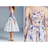 New Illusion Tulle Light Blue Cocktail Dresses 2017 Embroidery Beading Backless High Neck Long Sleeves Prom Dress Vestidos W167