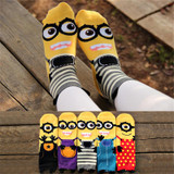 New hot-sell women cartoon socks autumn-winter little Minions cotton sock fashion women's and lady colorful striped funny socks