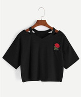 New Hot Women Tops Rose Print Design Aliens T Shirts Women Short Sleeve Tee Shirt Comfortable Female Students T-shirts Teenagers