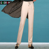 Autumn Winter women's wide leg pants Loose high waist Plus size women pants straight cotton linen Female Trousers Formal work