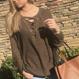 Autumn winter women sweaters and pullovers feminino v-neck long sleeve loose knitted kawaii lace up christmas sweater oversized