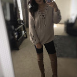 Autumn winter women sweaters and pullovers feminino v-neck long sleeve loose knitted kawaii lace up christmas sweater oversized