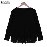 Autumn Blouse 2017 ZANZEA Fashion Women Long Sleeve O-Neck Casual Tops Sexy Lace Crochet Blusas Shirts Plus Size