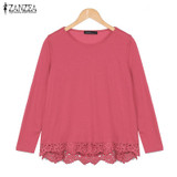 Autumn Blouse 2018 ZANZEA Fashion Women Long Sleeve O-Neck Casual Tops Sexy Lace Crochet Blusas Shirts Plus Size