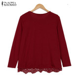 Autumn Blouse 2018 ZANZEA Fashion Women Long Sleeve O-Neck Casual Tops Sexy Lace Crochet Blusas Shirts Plus Size