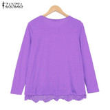 Autumn Blouse 2018 ZANZEA Fashion Women Long Sleeve O-Neck Casual Tops Sexy Lace Crochet Blusas Shirts Plus Size