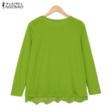 Autumn Blouse 2018 ZANZEA Fashion Women Long Sleeve O-Neck Casual Tops Sexy Lace Crochet Blusas Shirts Plus Size