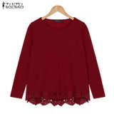 Autumn Blouse 2018 ZANZEA Fashion Women Long Sleeve O-Neck Casual Tops Sexy Lace Crochet Blusas Shirts Plus Size