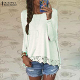Autumn Blouse 2018 ZANZEA Fashion Women Long Sleeve O-Neck Casual Tops Sexy Lace Crochet Blusas Shirts Plus Size