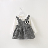 Autumn Baby Girls White Blouse Tops + Cartoon Plaid Overalls Kids Infant Two Pieces Dress vestidos roupas de bebe