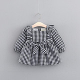 Autumn Baby Girls Vintage Plaid Print Long Sleeve O Neck Princess Bow Party Kids Tutu Dress Infant Clothes vestido infantil
